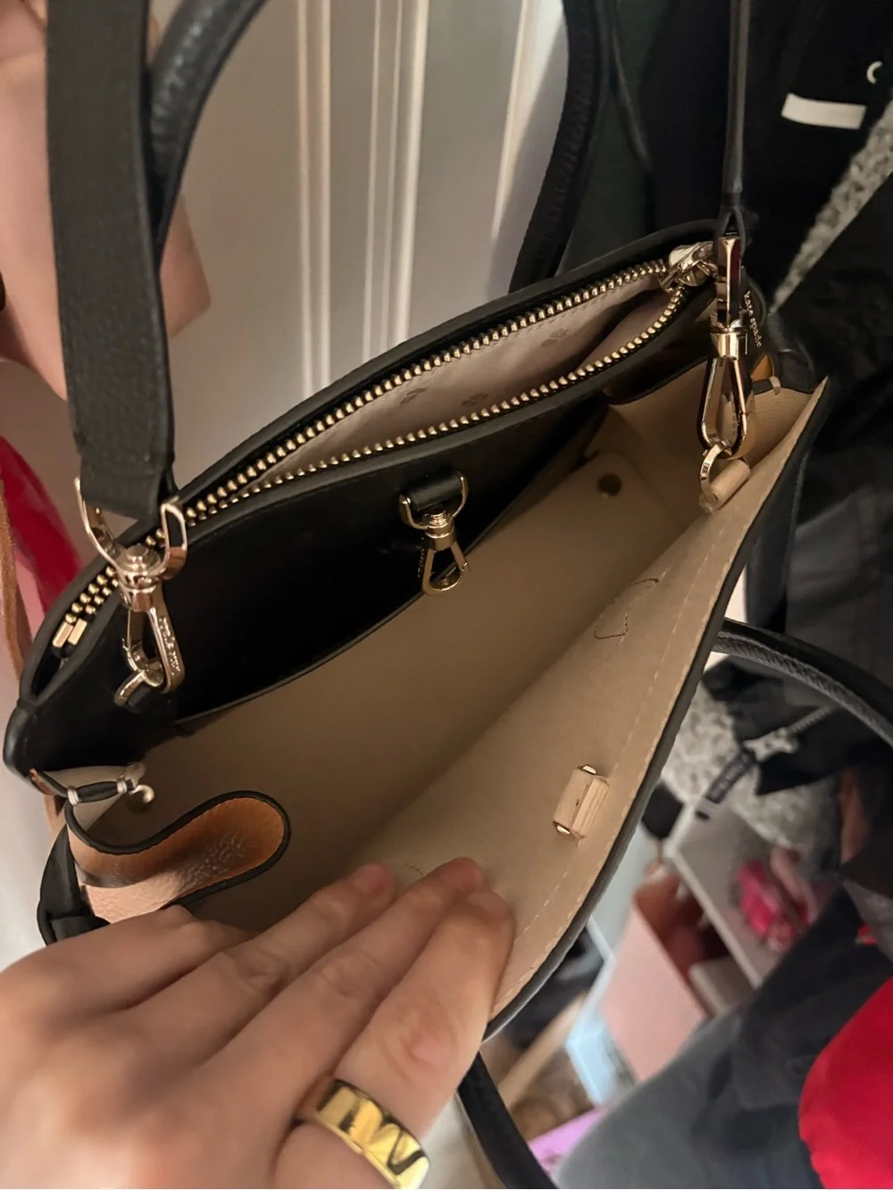kate spade Two-Tone Pebbled Satchel in Black & Cream